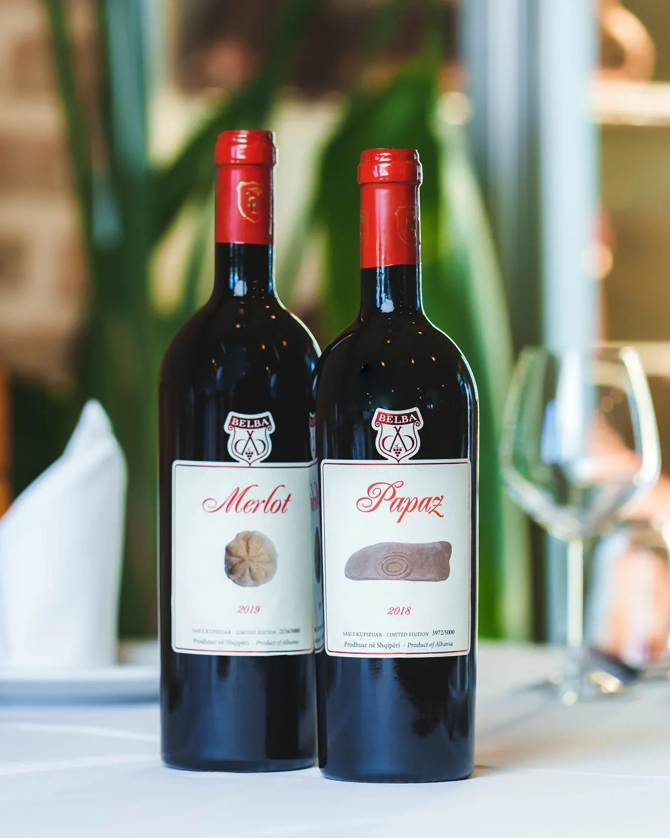 Belba Merlot and Papaz bottles