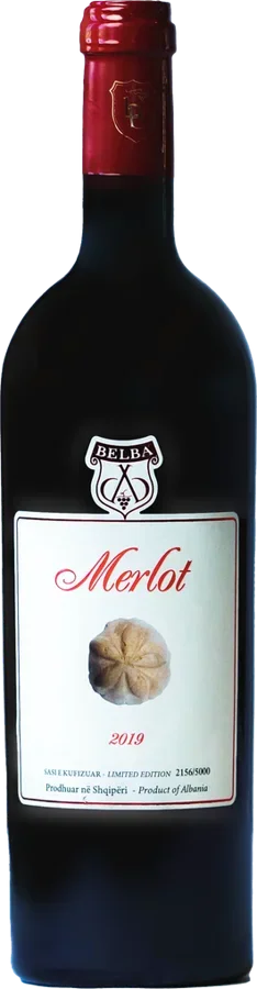 Bottle of Belba Merlot, Albanian red wine
