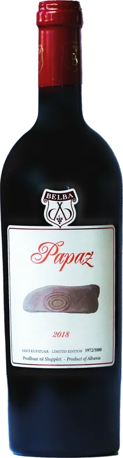 Bottle of Belba Papaz, Albanian red wine